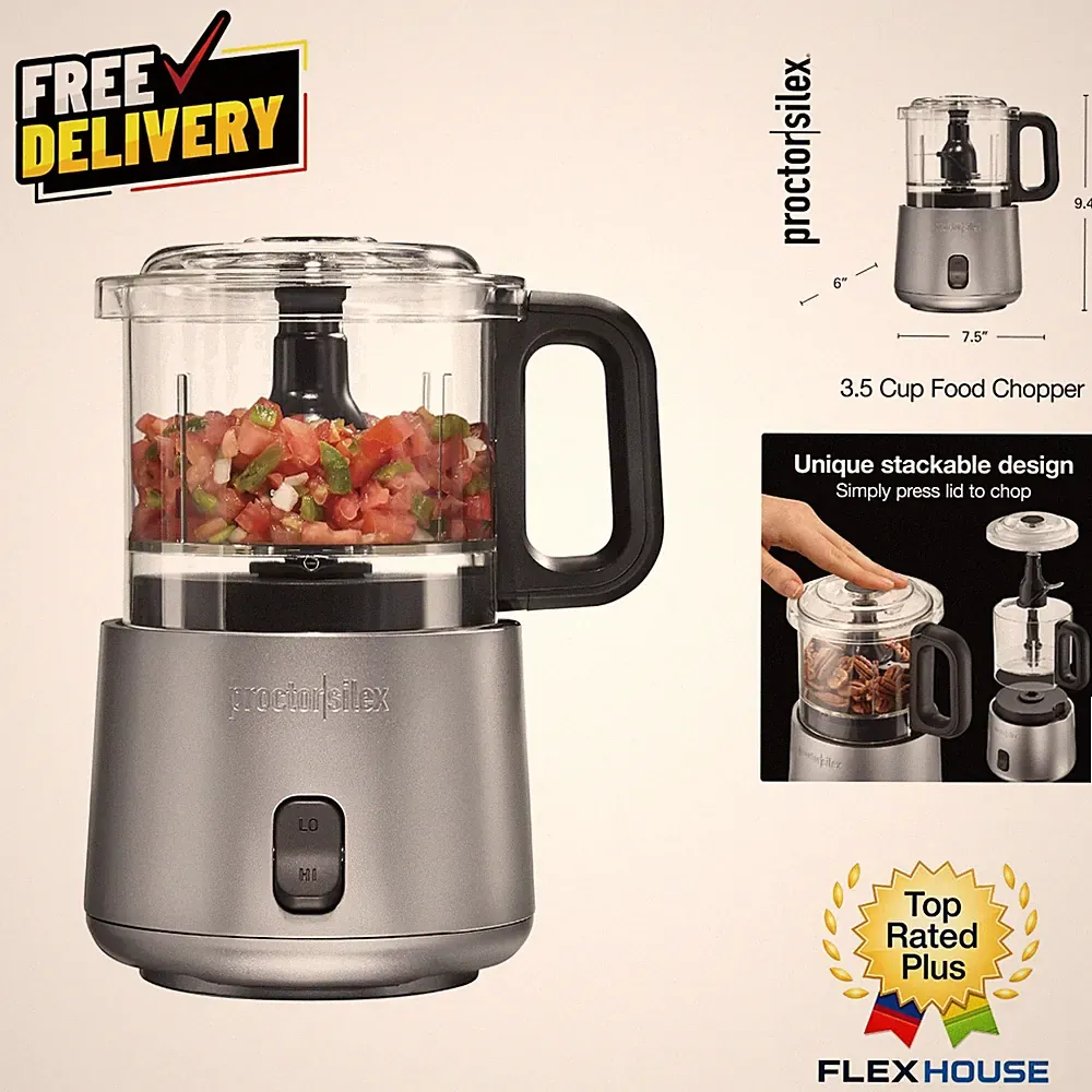 Compact 3.5 Cup Electric Food Processor with Stackable Design & 2 Speeds - 350W