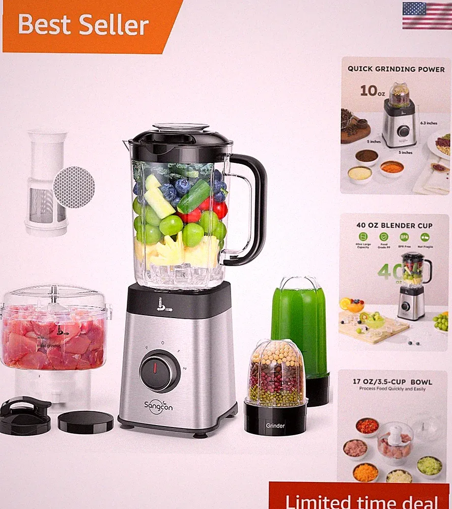 Compact 350W Blender & Food Processor with To-Go Cup - Sleek Stainless Steel