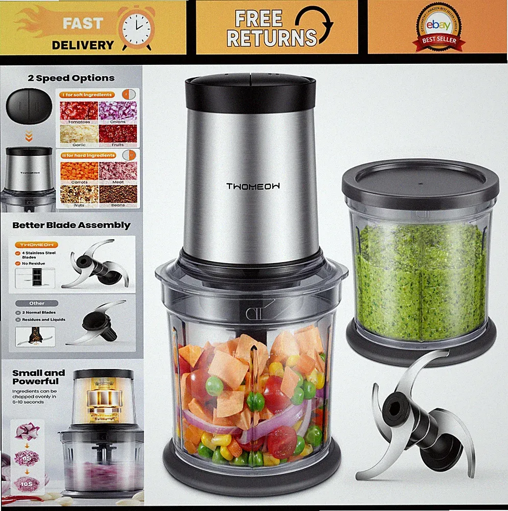 Compact 4-Cup Food Processor & Chopper, 2 Speed, 4 Blades for Meat, Veggies, Nut