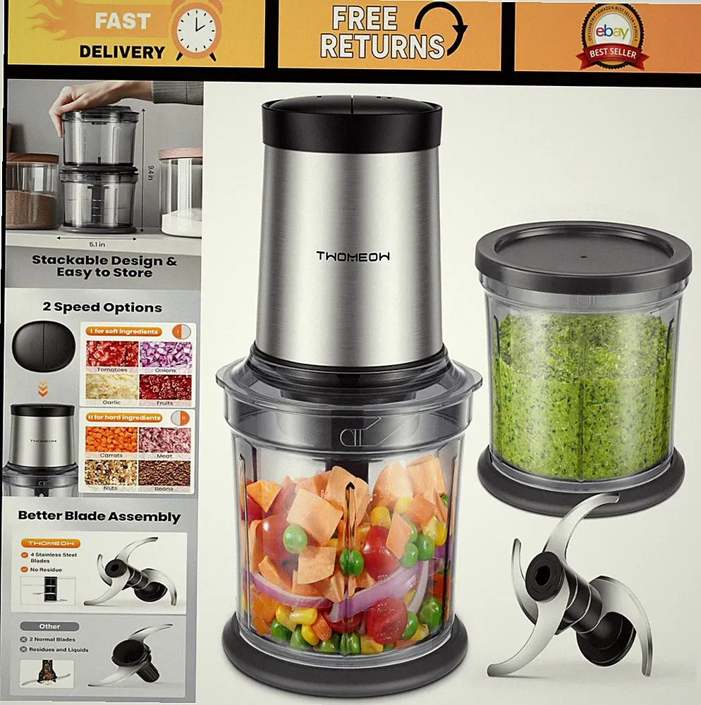 Compact 4-Cup Food Processor & Electric Chopper, 2 Speed, 4 Blades for Meat, Veg