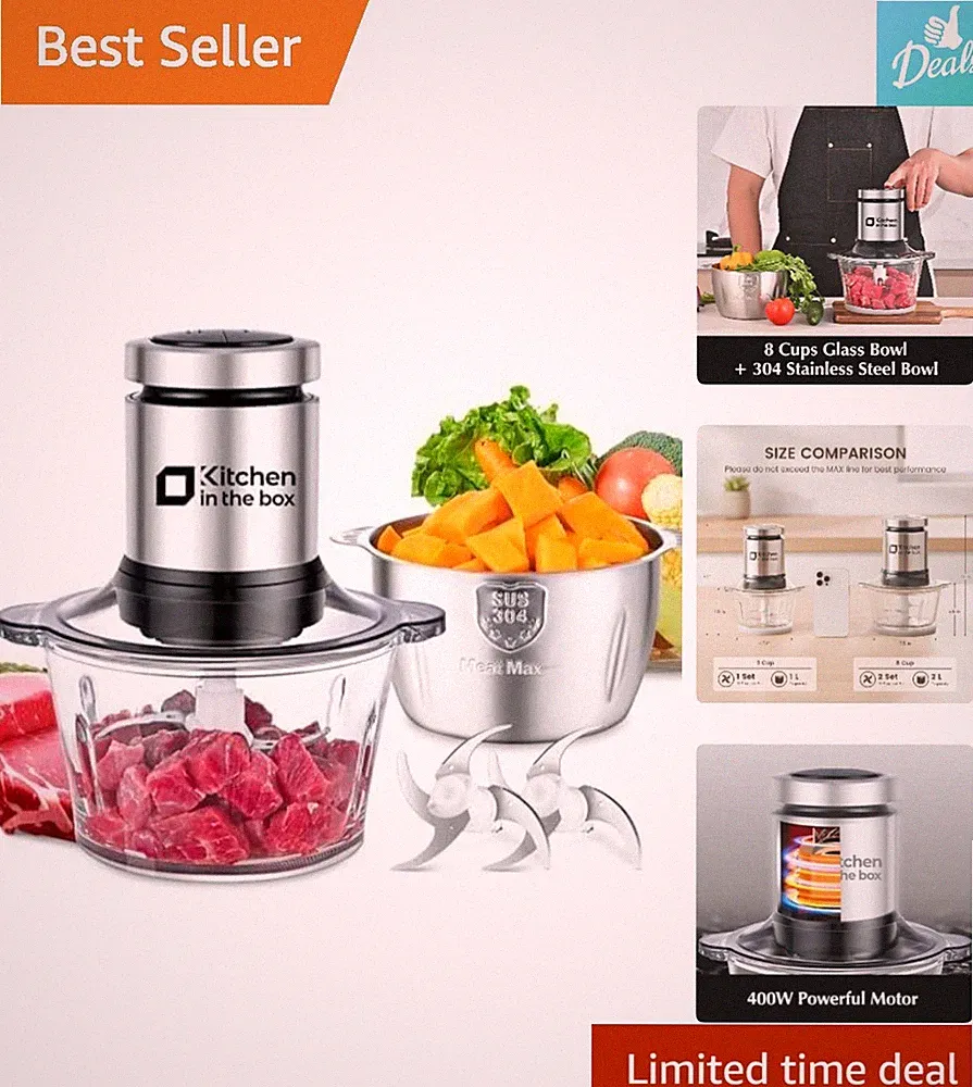 Compact 400W Food Processor & Meat Grinder with 2-Speed Control, Dishwasher Safe