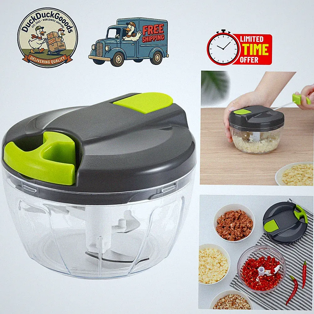 Compact 500ml Green Manual Food Processor for Efficient Chopping & Easy Cleaning