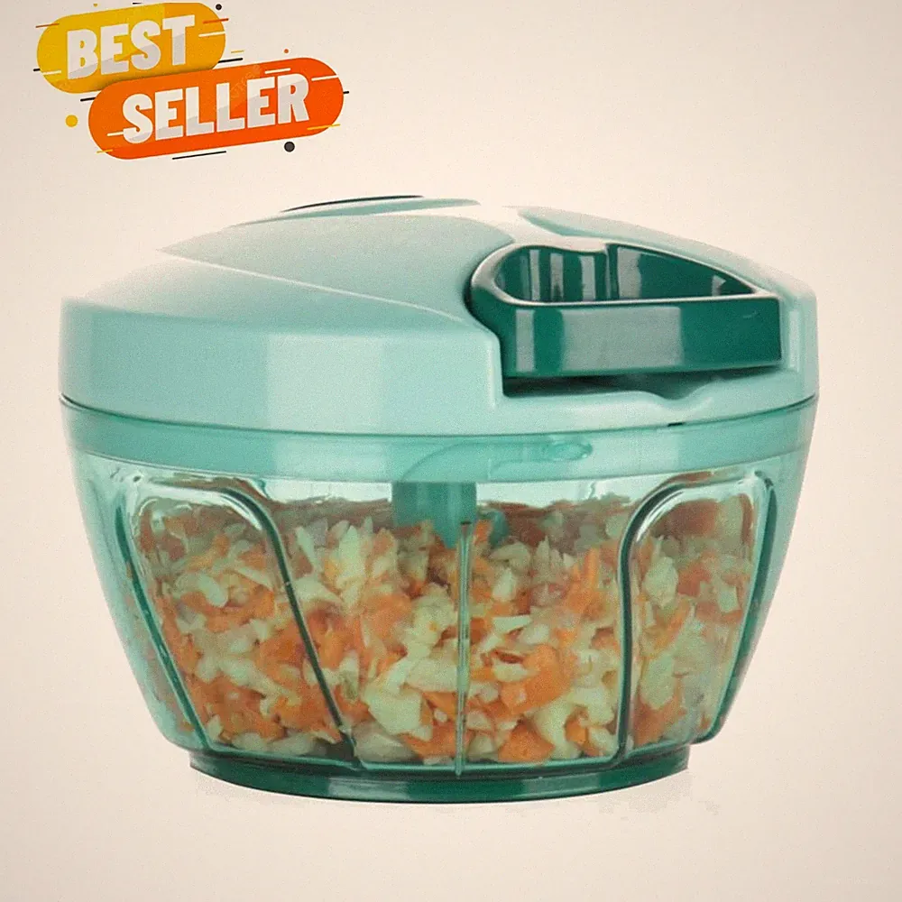 Compact Blue Vegetable Chopper - Adjustable Speed Manual Food Processor, 500ml