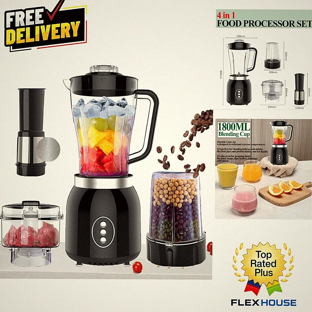 Compact Electric 4-in-1 Food Processor with Grinder - Perfect for Smoothies