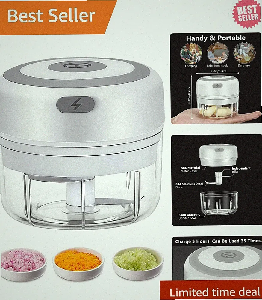 Compact Electric Garlic Chopper - 100ML USB Mini Food Processor with Safety Lock
