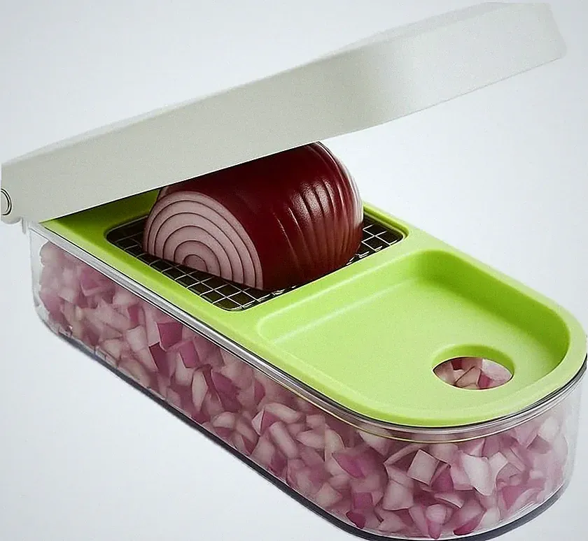Compact Manual Food Chopper with Stainless Steel Blades - Easy Cleanup & Safe