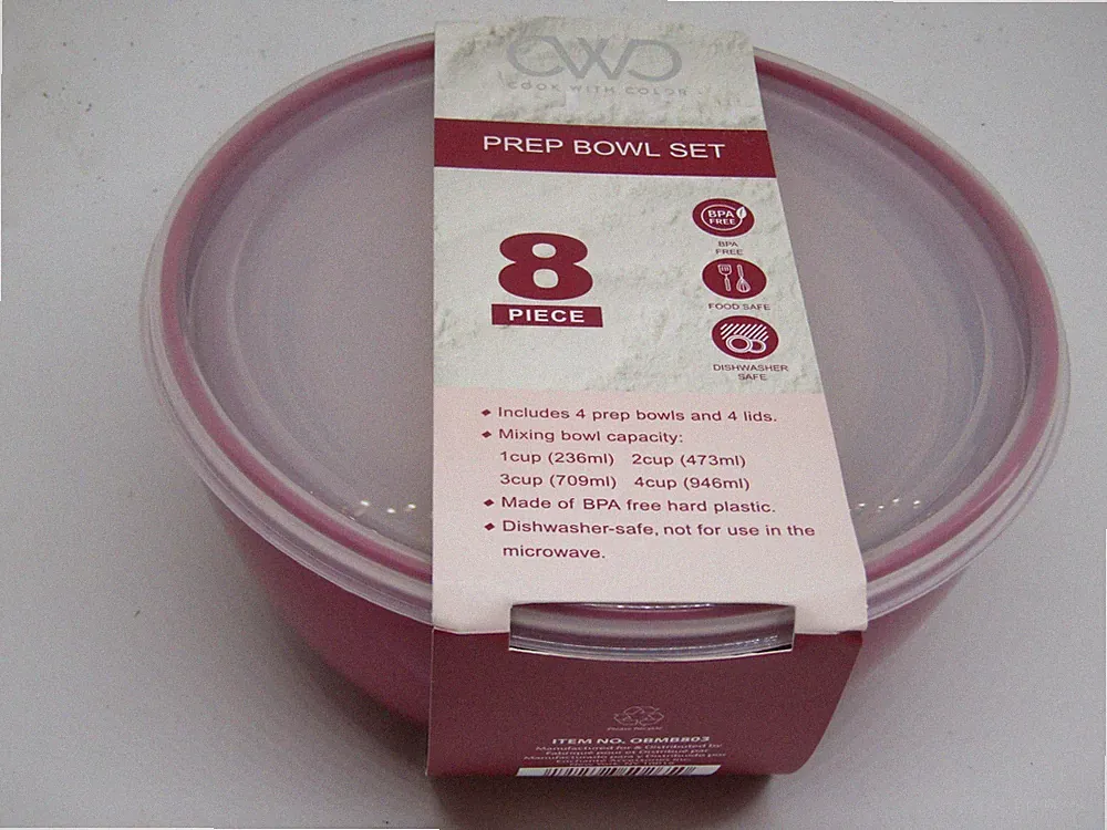 Cook with Color Nesting Prep Bowls with Lids, 8 Piece Plastic Food Containers