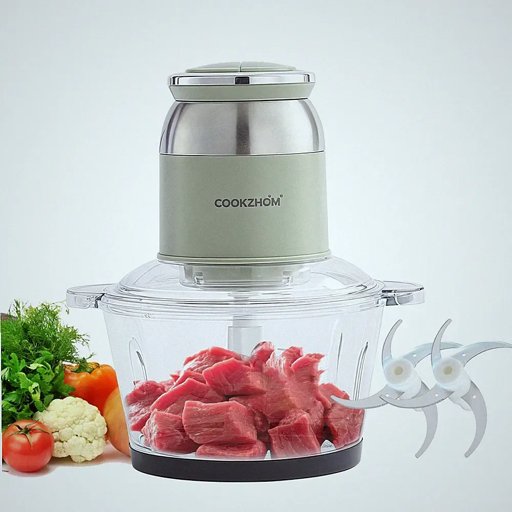 COOKZHOM Green Food Processor 500W Electric Meat Grinder with 8 Cup Glass Bowl