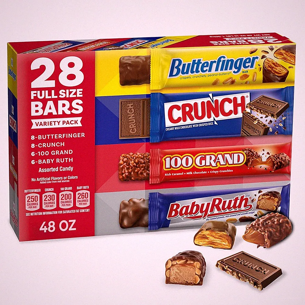 CRUNCH, Baby Ruth, 100 Grand, Assorted Bulk Candy Bar Variety Pack Full Size