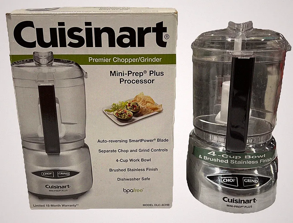 Cuisinart DLC-4CHB 1.70ft Mini-Prep Plus 4-Cup Food Processor Chrome Tested EUC