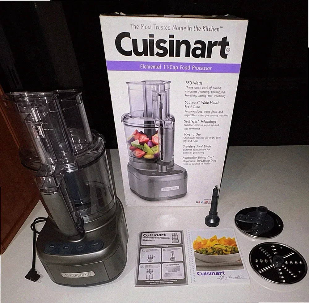 Cuisinart Elemental 11-Cup Food Processor 550W Gray w/ Bowl & Manual