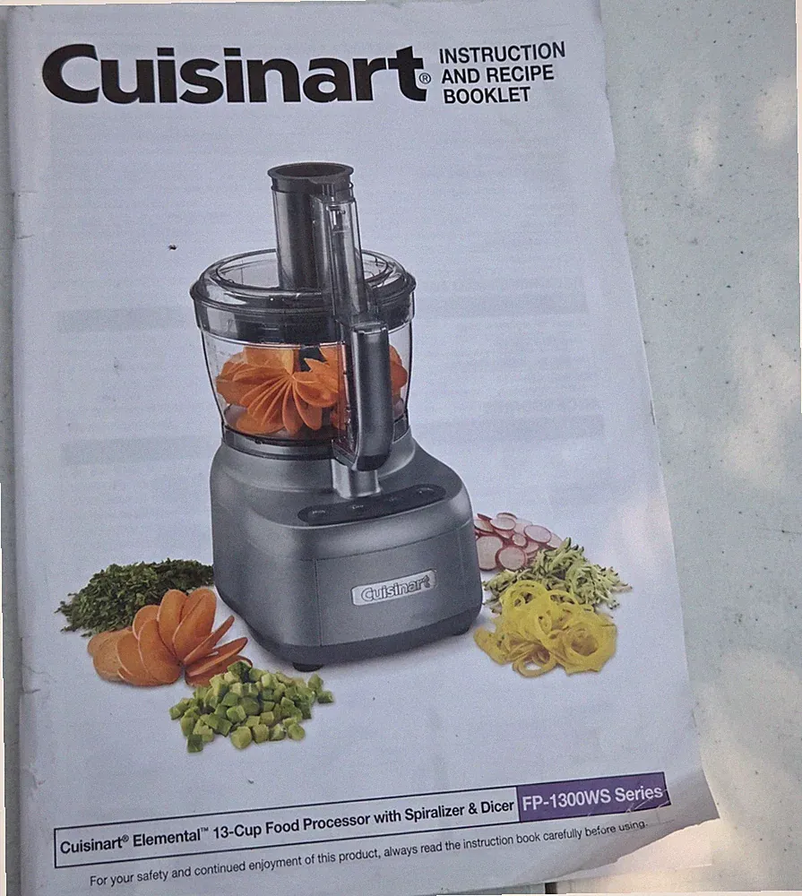 Cuisinart Elemental 13-Cup Food Processor FP-13WS Instruction Manual Recipe Book