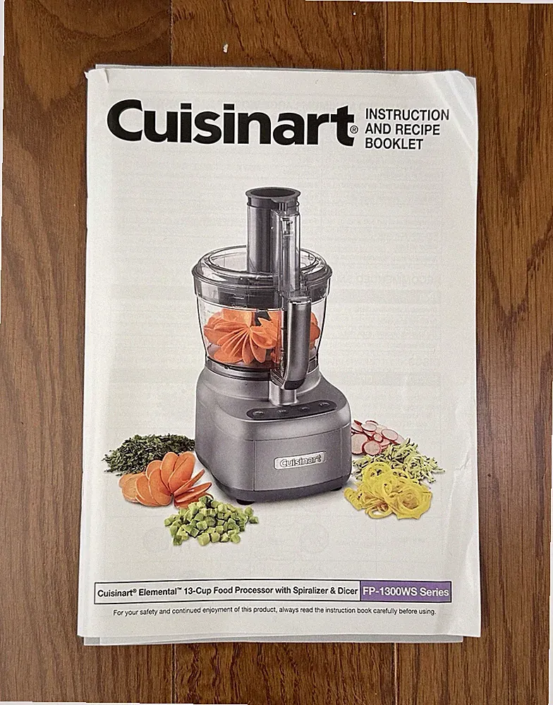 Cuisinart Elemental 13-Cup Food Processor FP-13WS Instruction Manual Recipe Book