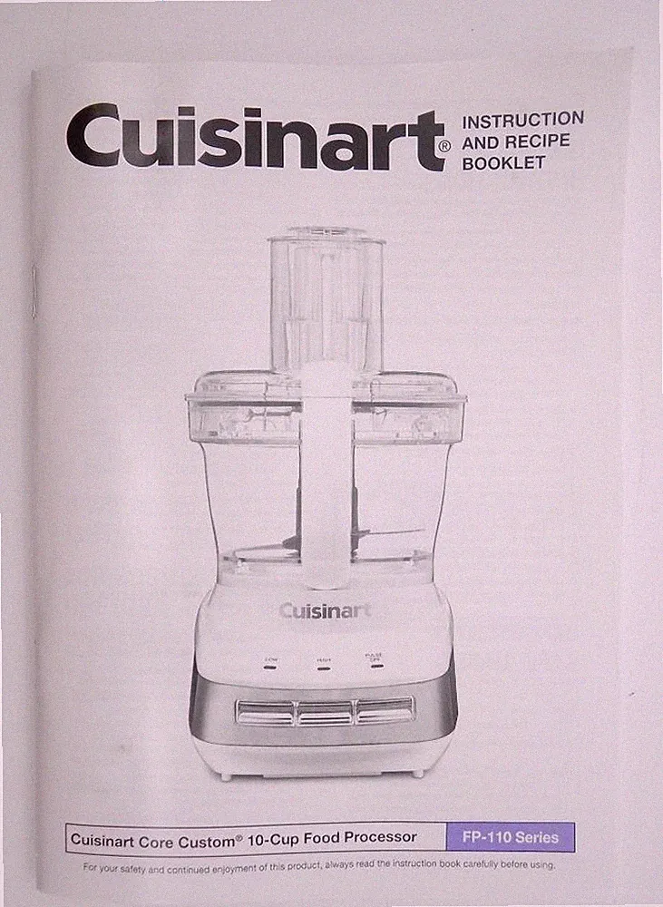 Cuisinart FP-110 Food Processor Instruction Manual Recipe Book Core Custom New