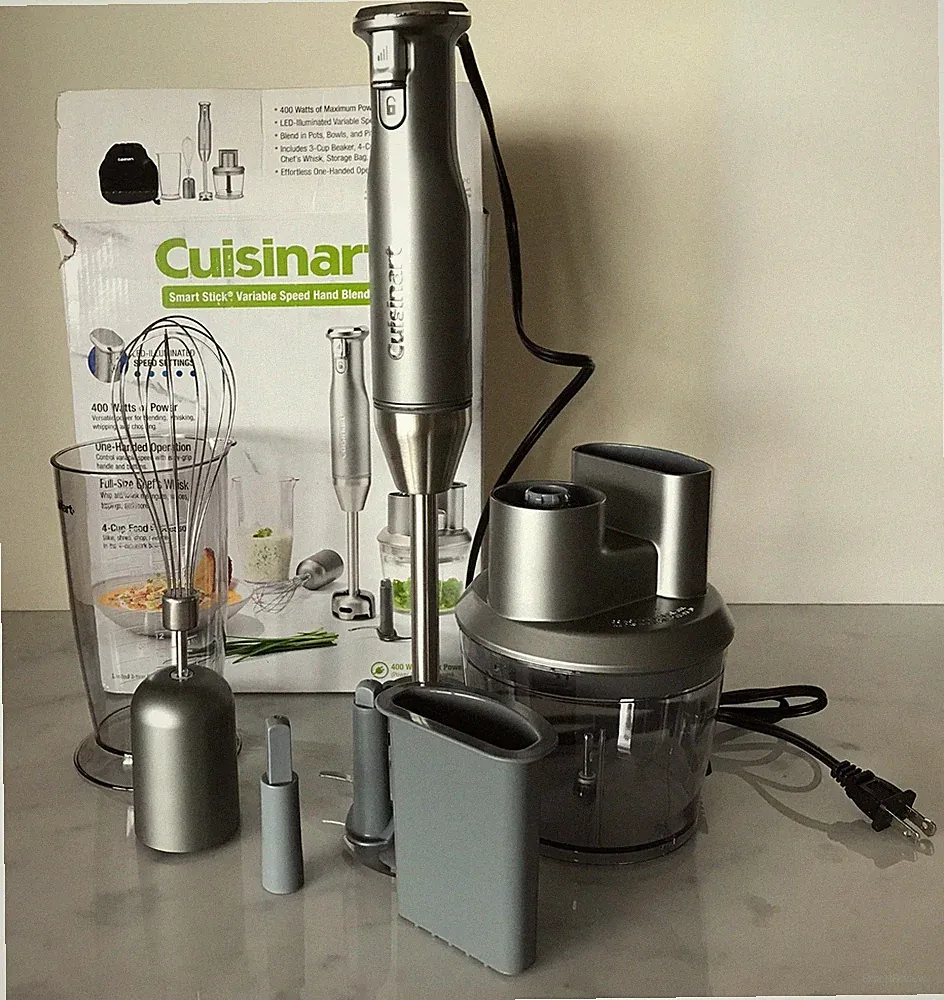 Cuisinart Smart Stick Variable Speed Hand Blender Silver w Food Processor Whisk