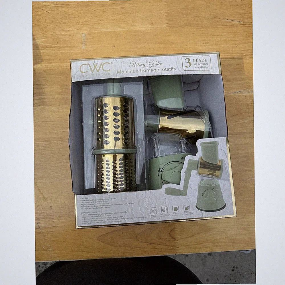 CWC Cook With Color Rotary Grater 3 Blade Sage Green Gold New