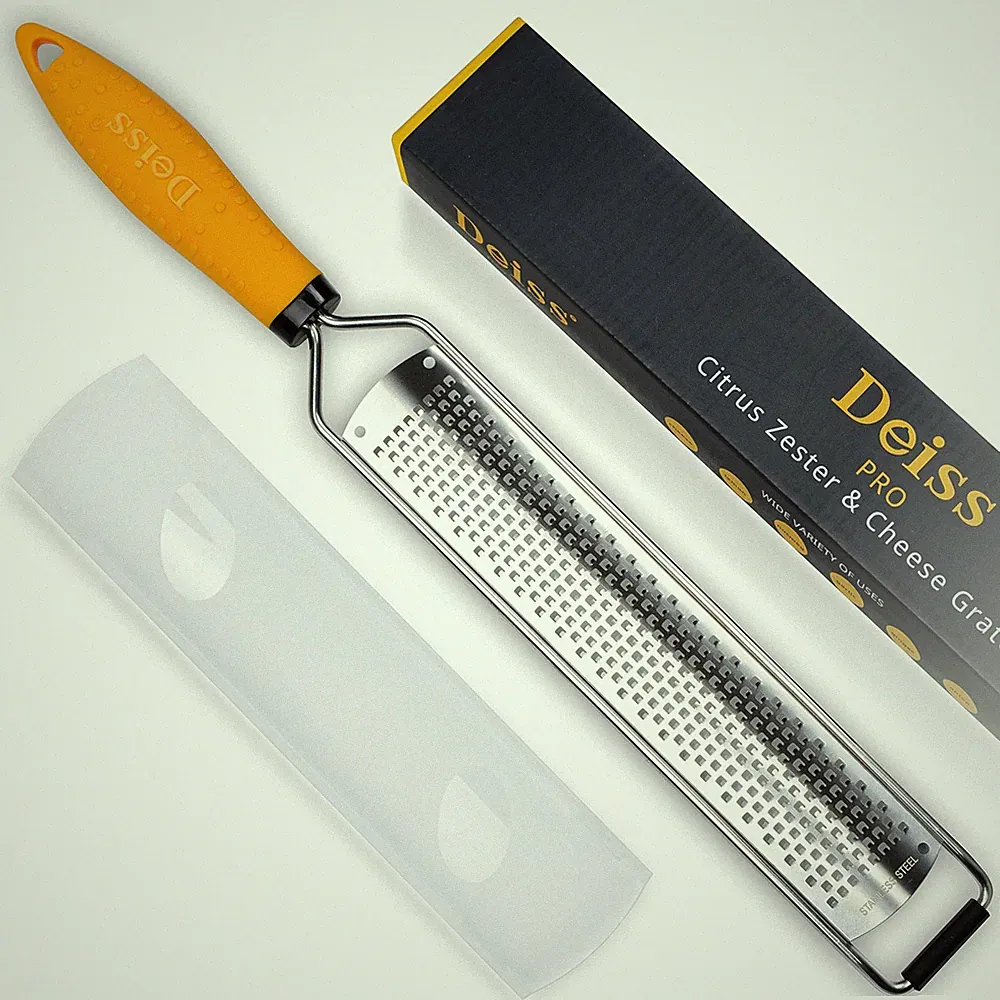 Deiss PRO Citrus Lemon Zester & Cheese Grater — Parmesan Cheese, Wide, Yellow