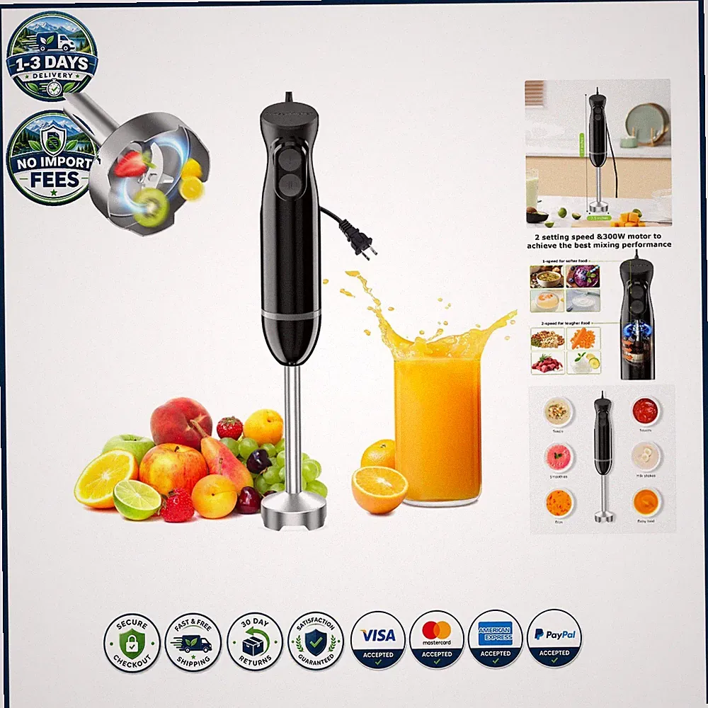 Detachable 4-Blade Immersion Blender with Splash Guard - Perfect for Smoothies