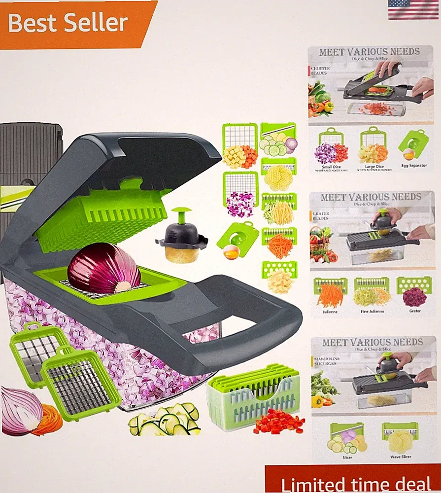 Dishwasher Safe Veggie Chopper with 5 Interchangeable Blades for Easy Prep