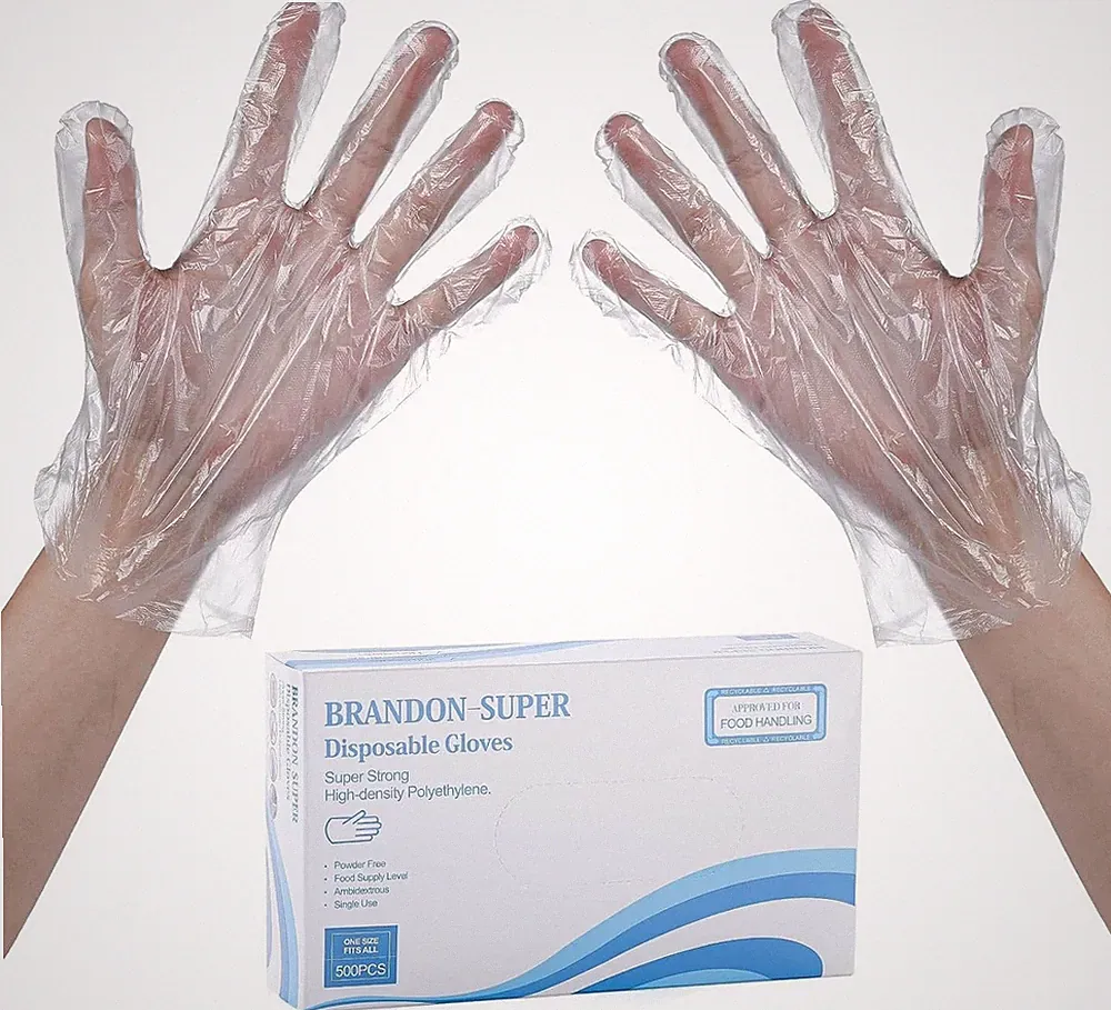 Disposable Food Prep Gloves - 500 Piece Plastic Food Safe Disposable Gloves