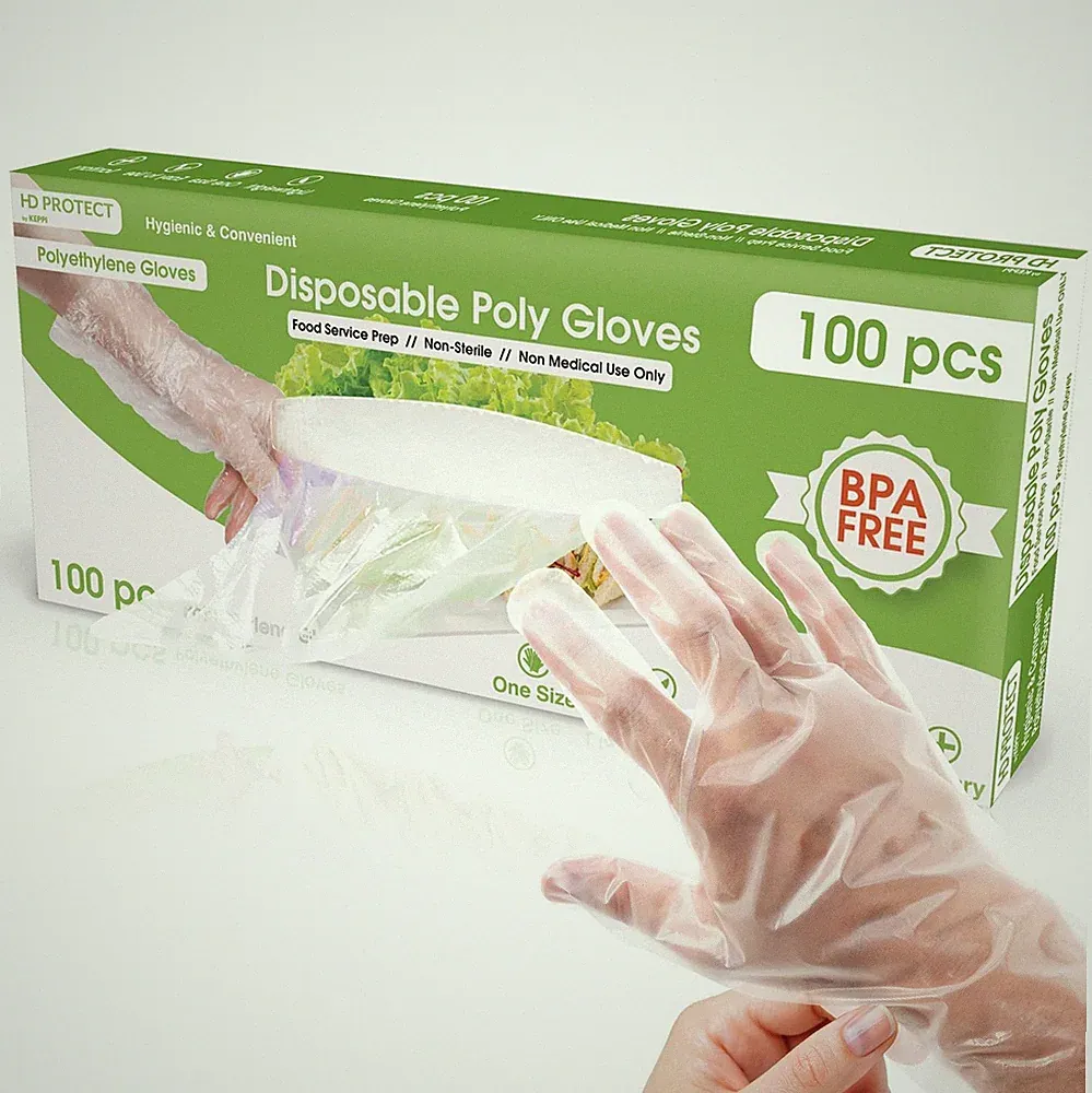 Disposable Gloves Food Handling 100 Pcs Plastic BPA Latex Free for Kitchen Safet