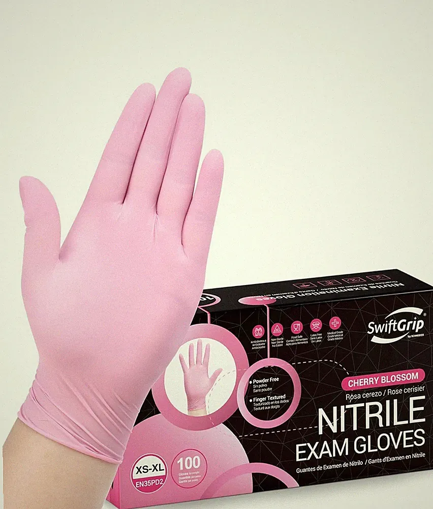 Disposable Nitrile Exam Gloves Food-Safe Cleaning Glove, Pink Medium 50pc