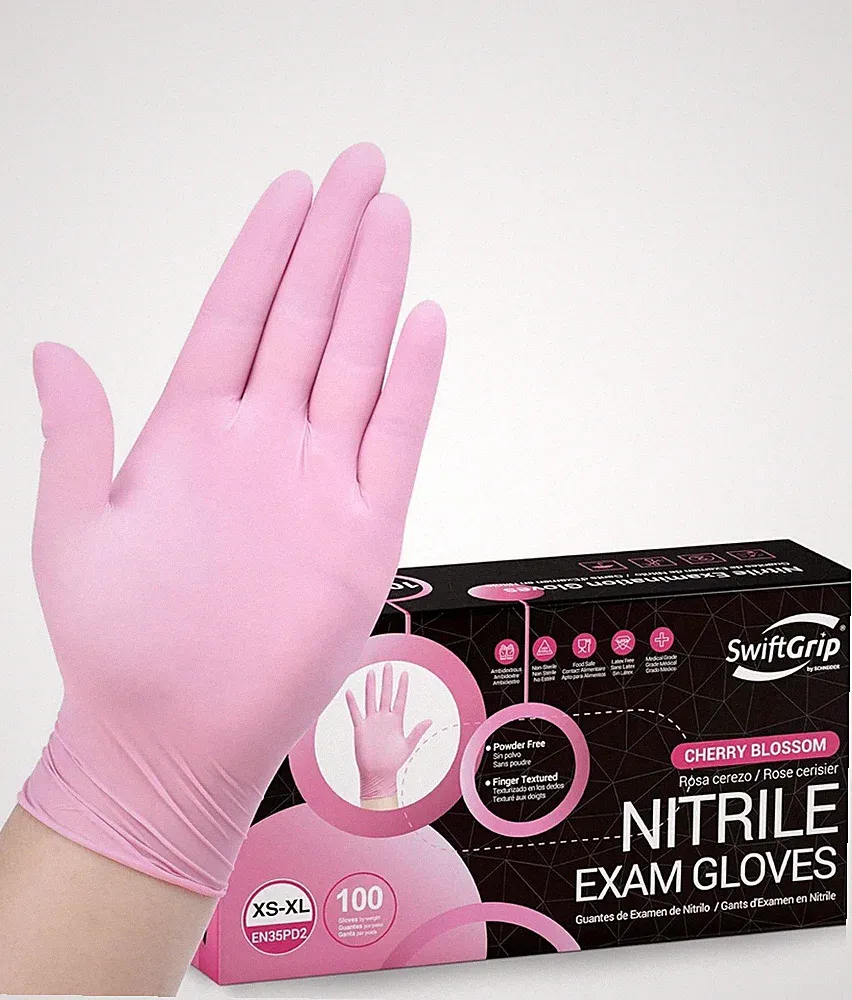 Disposable Nitrile Exam Gloves Powder-Free Food Cleaning Glove, Pink 100pc XL