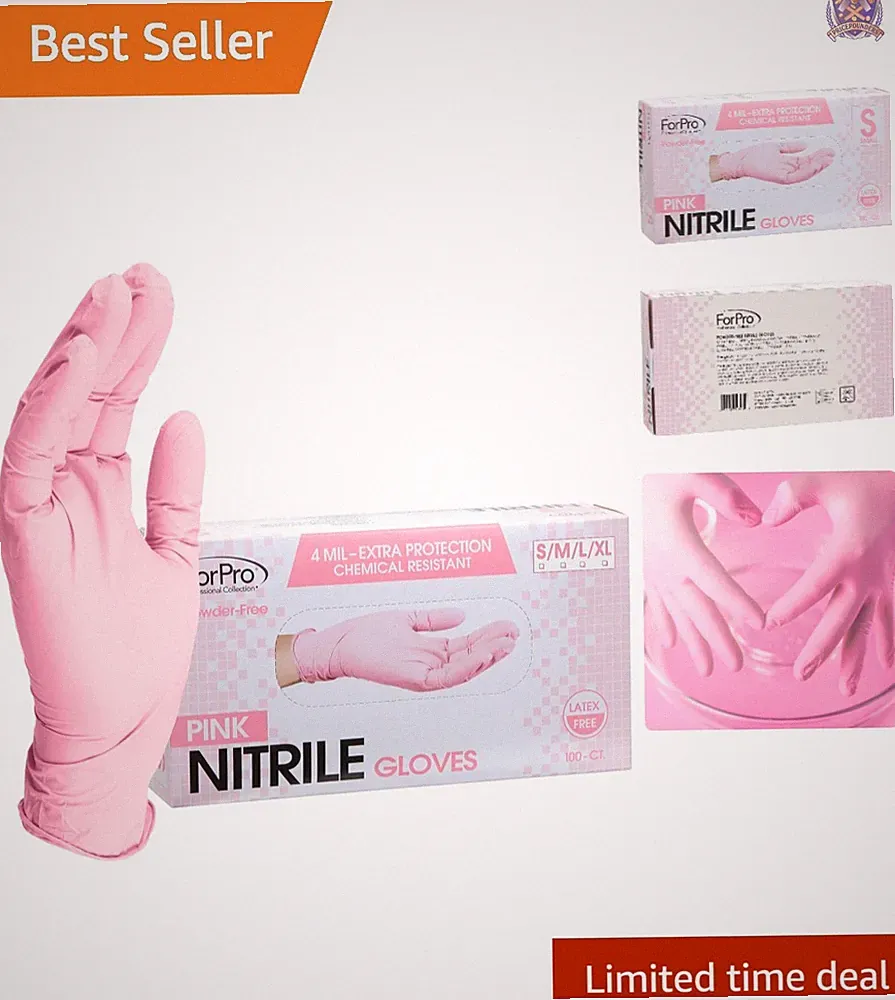 Disposable Nitrile Gloves Pink Small 4 Mil Powder-Free Food Safe 100 Pack