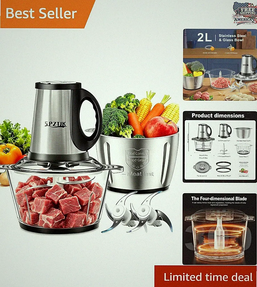 Dual Bowl 8-Cup Food Processor: Electric Chopper, Grinder & Baby Food Maker