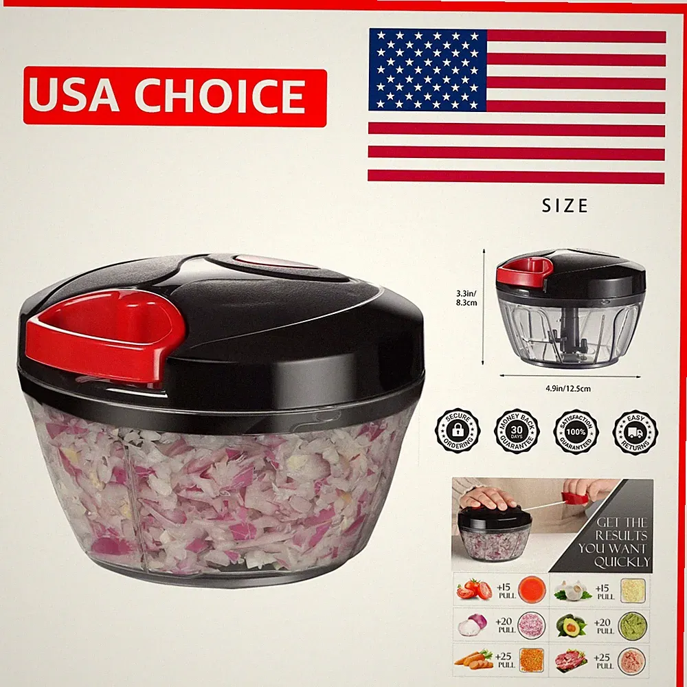 Durable Hand Pull String Food Processor - 500ml Vegetable & Garlic Chopper