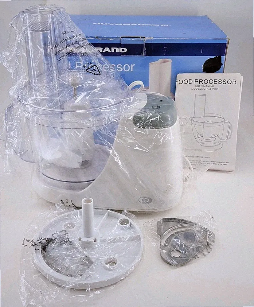 Durabrand 6 Cup Food Processor KLFP603 White New Open Box Slicing Shredding Disc