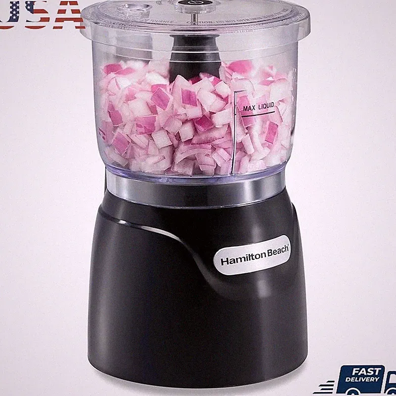 Easy Clean 3 Cup Food Chopper Stack Press Design W/ Stainless Steel Blades New