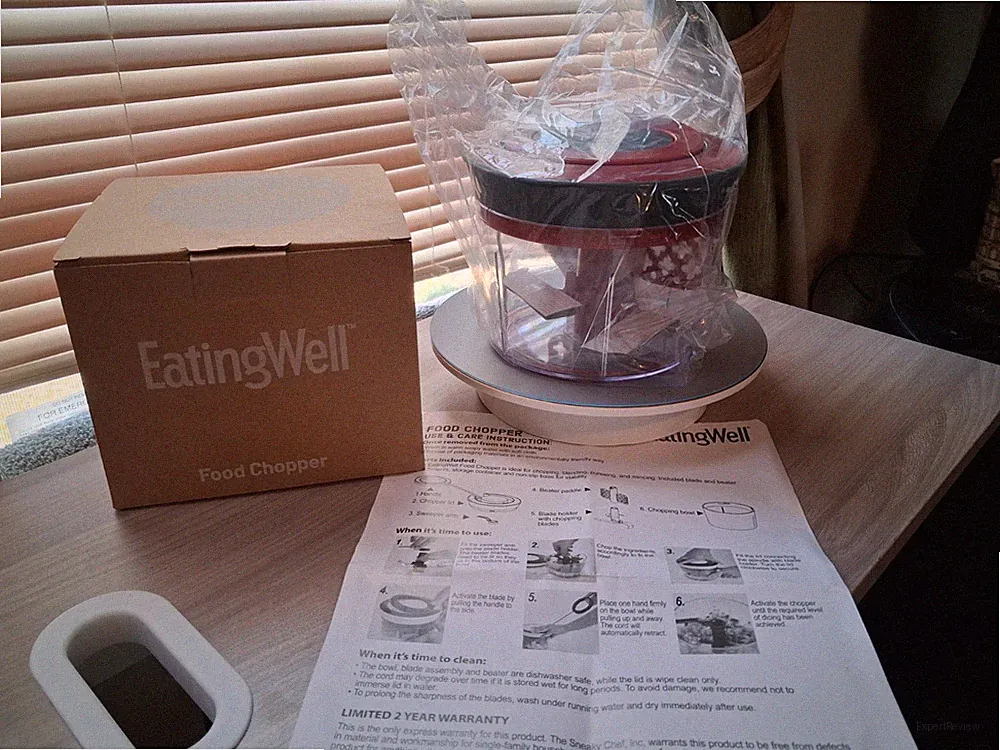 Eating well, manual pull cord food chopper red Free shipping New