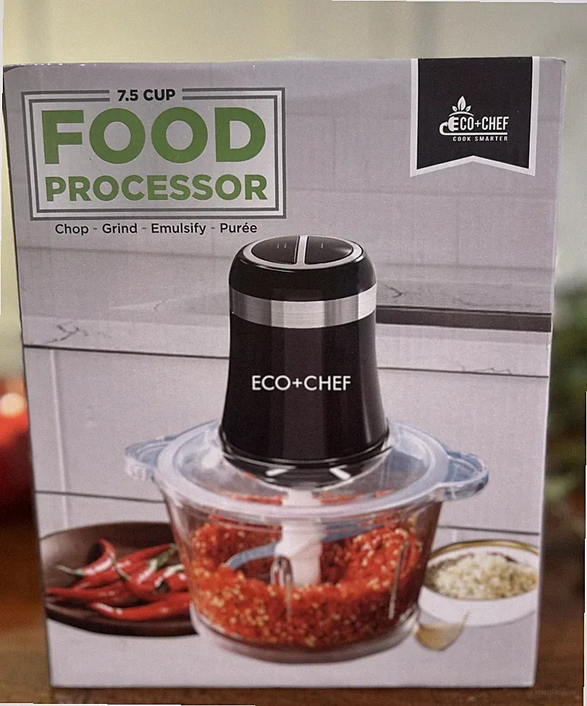 ECO + CHEF 7.5 CUP FOOD PROCESSOR Grind, Chop, Emulsify, And Purée. Glass Bowl