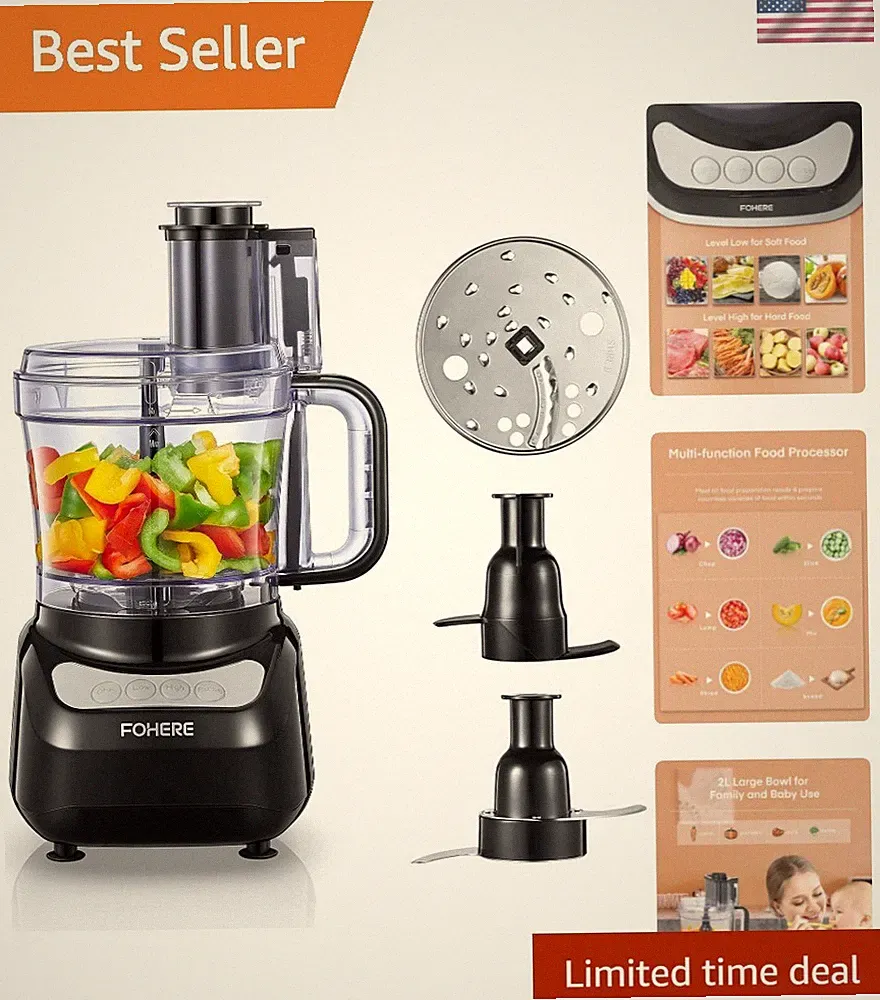 Efficient 12-Cup Electric Food Processor with 2 Speeds & Dishwasher Safe Design