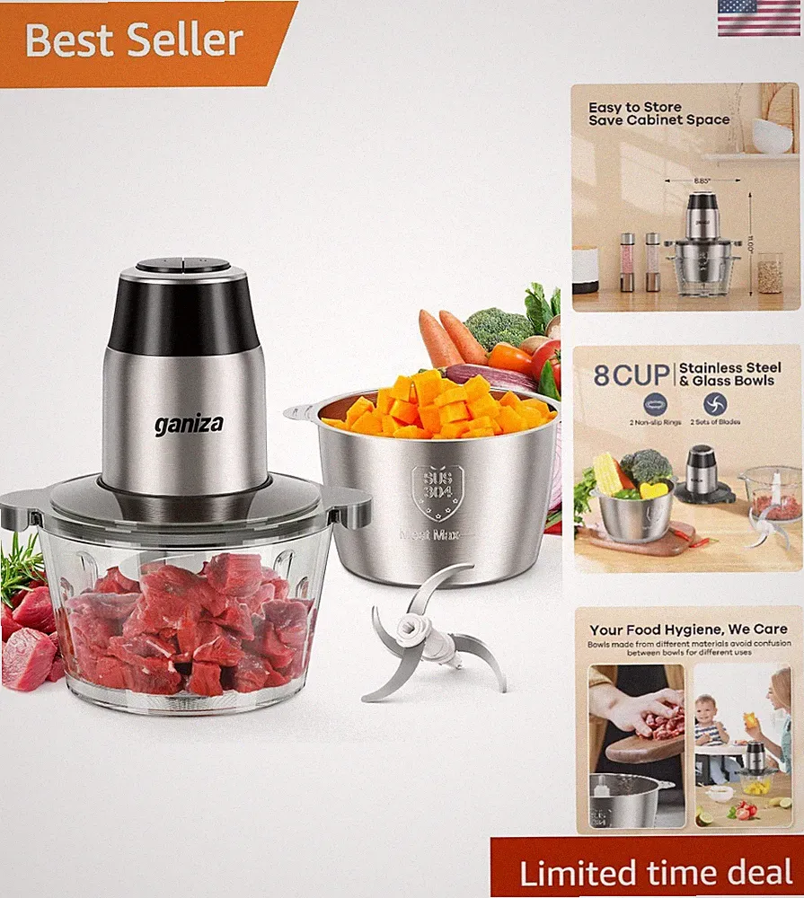 Efficient 2-Speed Electric Food Processor with 8 Cup Bowls - Ideal for Daily Use
