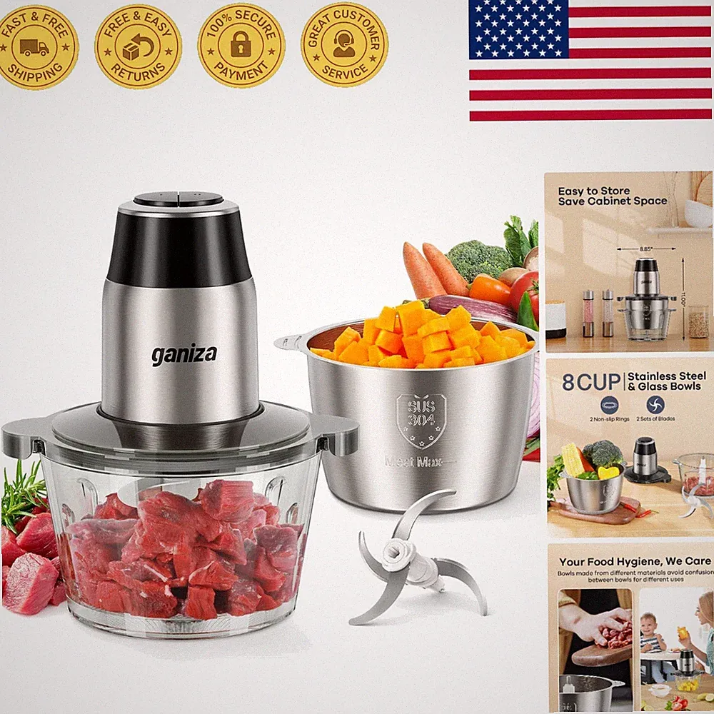Efficient 450W Food Processor with 2 Speed Control & Stainless Steel Blades