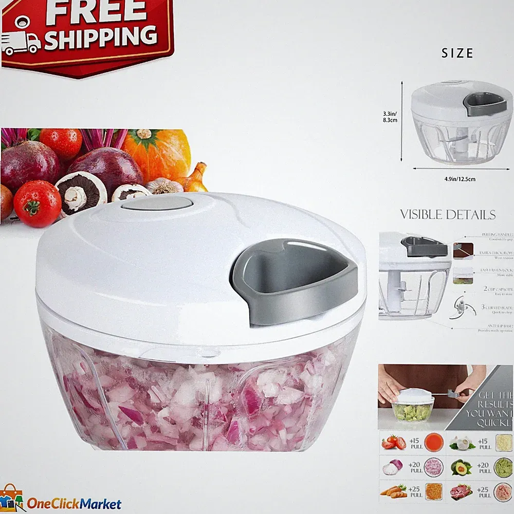 Effortless 500ml Pull String Food Processor for Quick Veggie & Fruit Chopping