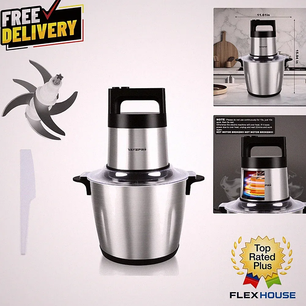 Effortless 6L Food Processor: 2-Speed Electric Mixer with Safety Lock Feature