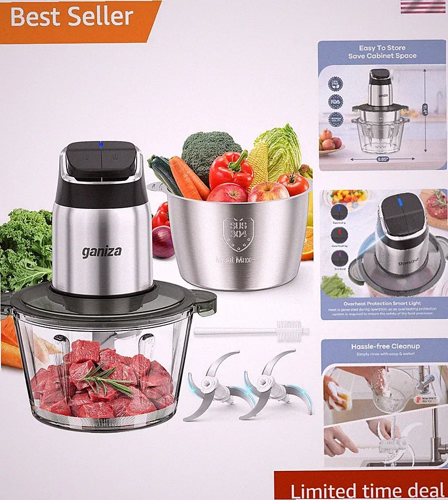 Effortless Food Processor: 2-Speed Chopper & Grinder with 16 Cups Total Capacity