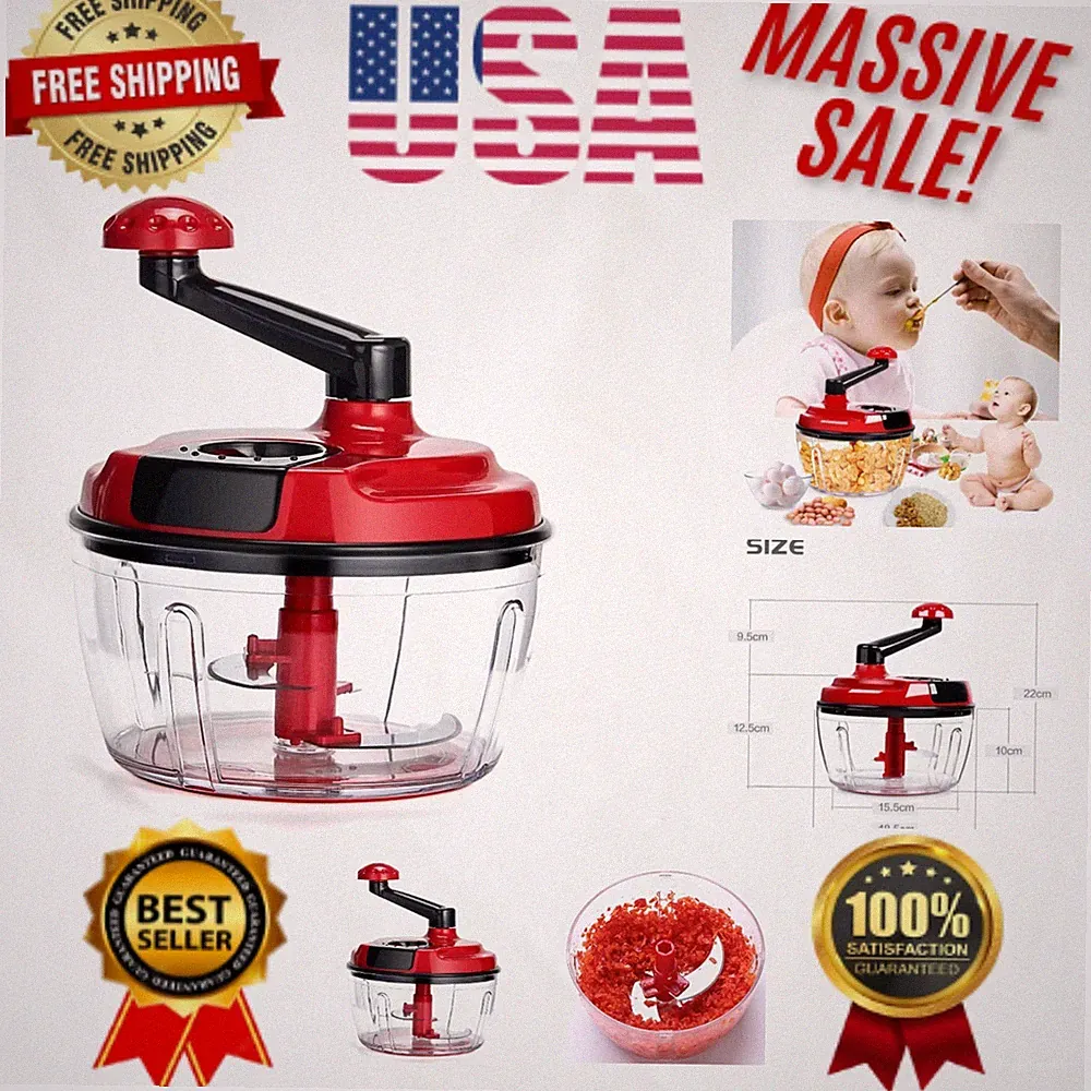 Effortless Manual Food Processor - 1.5L Hand-Grip Chopper for All Ingredients