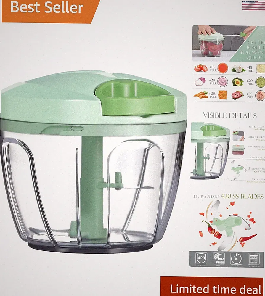 Effortless Manual Food Processor - 650ml Chopper for Vegetables, Nuts, and Herbs