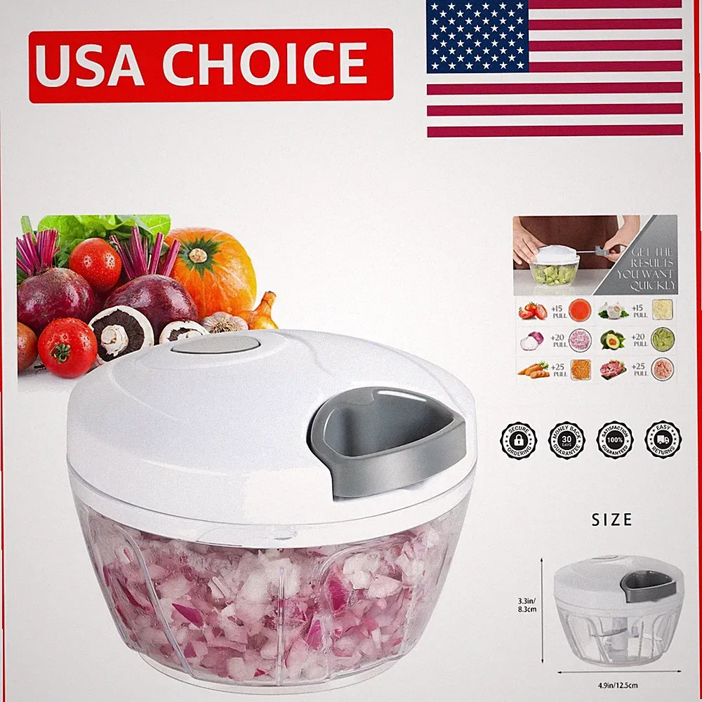 Effortless Manual Vegetable Chopper - Portable 500ml Food Processor for Travel