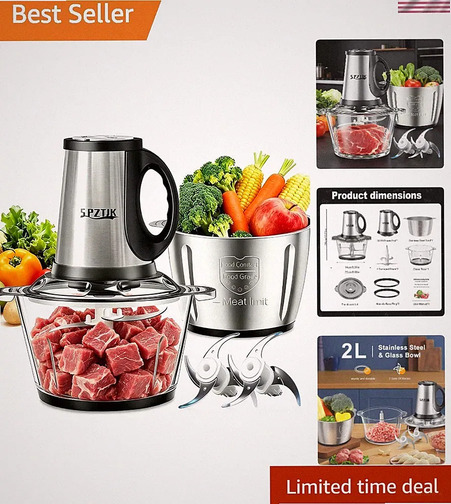 Effortless Meal Prep: 3-Speed 300W Food Processor with Interchangeable Blades