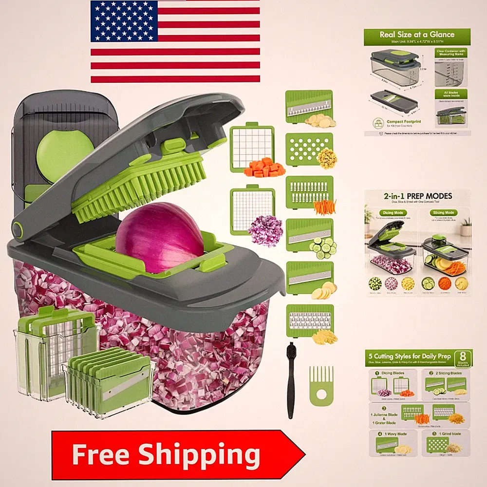 Effortless Meal Prep: 8-In-1 Food Chopper & Slicer with 2L Container