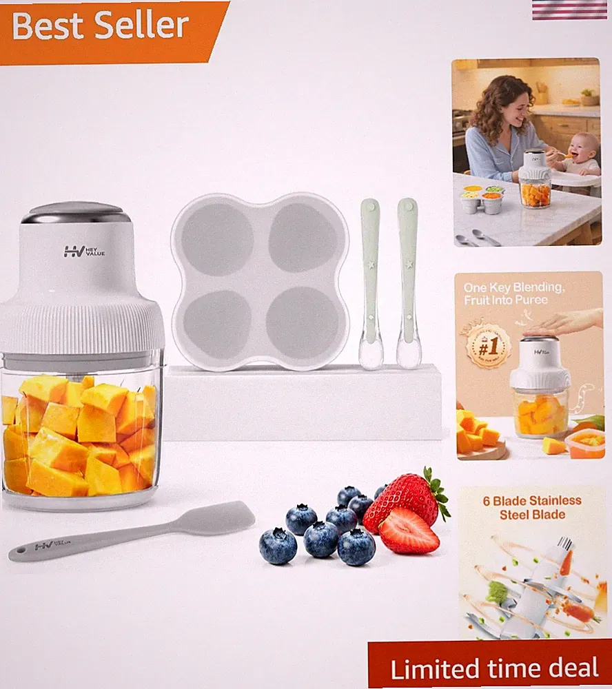 Effortless One-Touch Baby Food Blender - 20 Oz Glass Set with Spoons & Spatula
