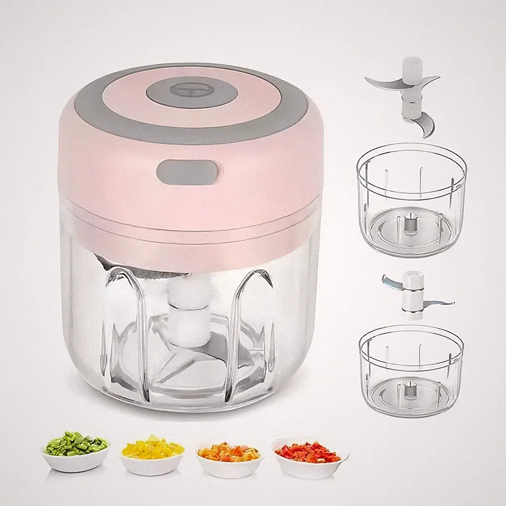 Electric 250ML Garlic Press Chopper, Portable Food Processor Chili Onion Mincer