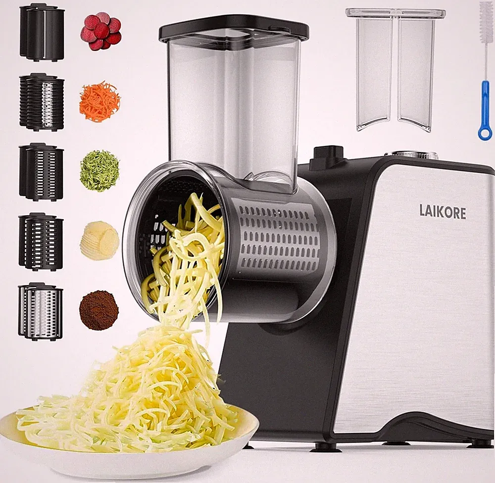 Electric Cheese Grater - 250W Electric Slicer Shredder Salad Maker with 5 Blades