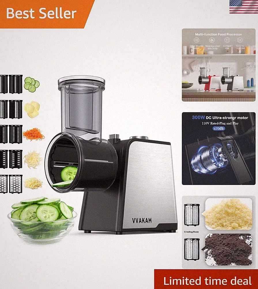Electric Cheese Grater,300W DC Motor Salad Maker,Electric Slicer Shredder wit...