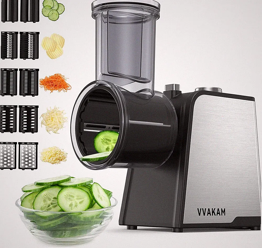 Electric Cheese Grater,300W DC Motor Salad Maker,Electric Slicer Shredder with 5